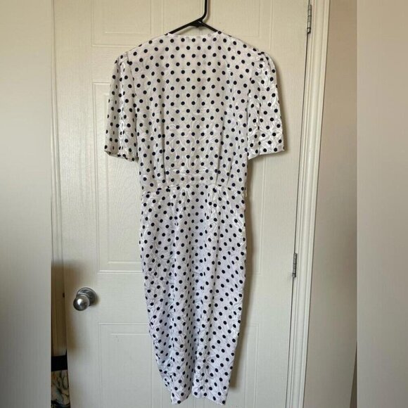 Vintage 80s Polka Dot Dress "Pretty Woman" Glam Satin Jacquard - Picture 9 of 16
